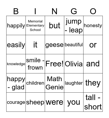 Reading Genie Bingo  Bingo Card