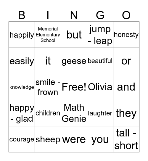 Reading Genie Bingo  Bingo Card