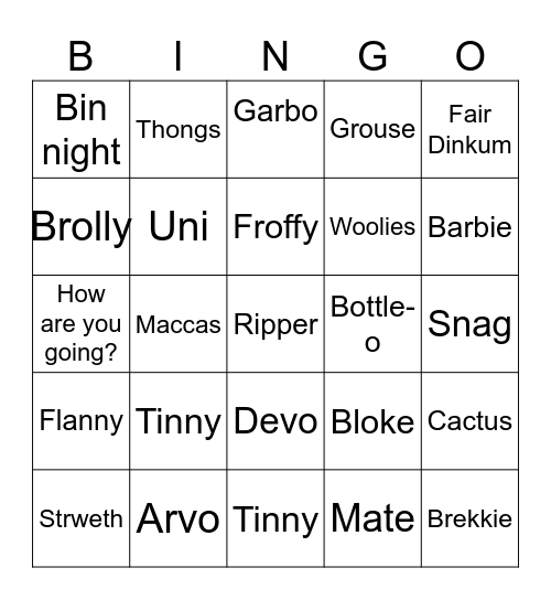 Slang Bingo Card