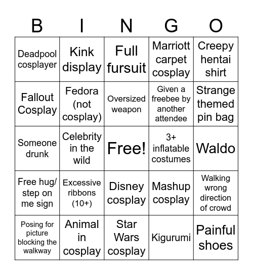 DragonCon Bingo Card