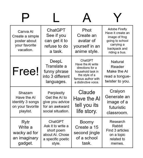 AI Bingo! Bingo Card