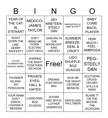 YACHT ROCK Bingo Card