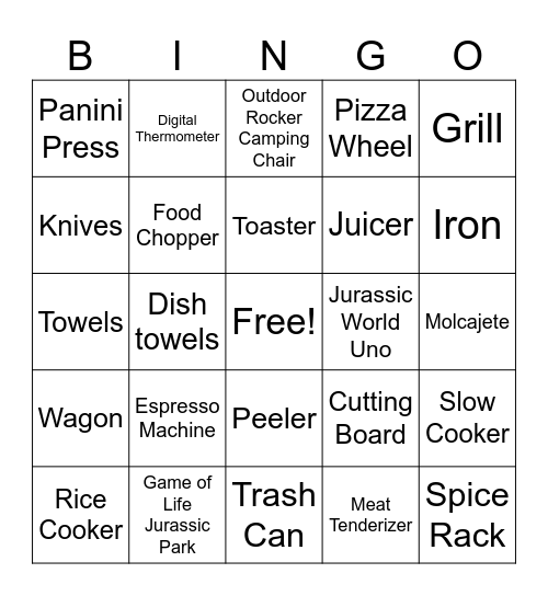 Wedding Shower Bingo Card