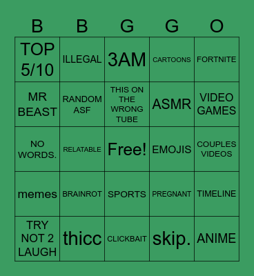 BAD CONTENT BINGO Card