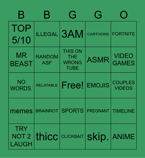 BAD CONTENT BINGO Card