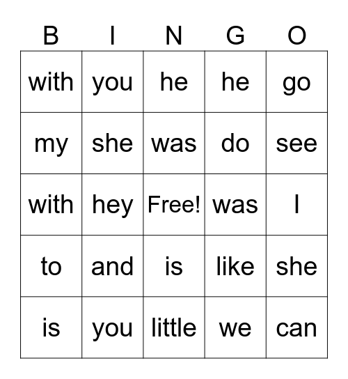 Red & Orange Word Bingo Card