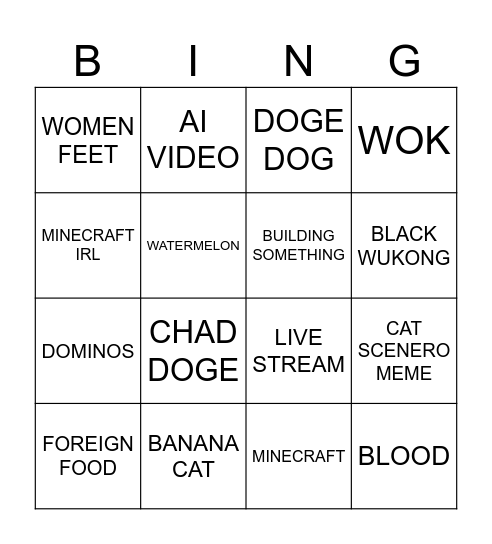 Untitled Bingo Card