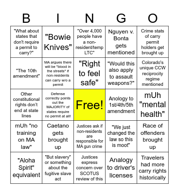 Donnell Oral Argument Bingo Card