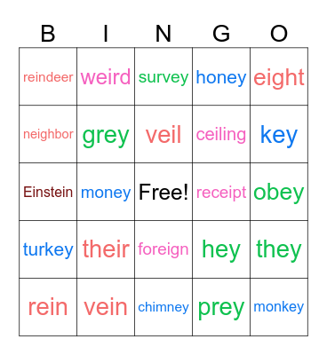 ei ey Bingo Card