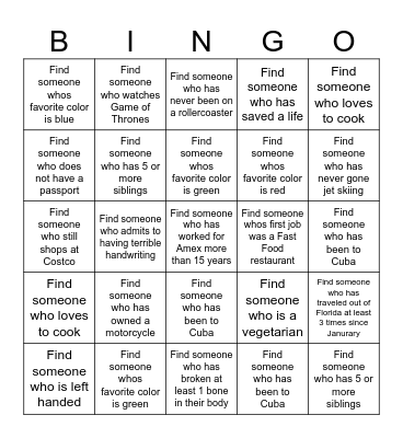 GET TO KNOW YOU Bingo Card