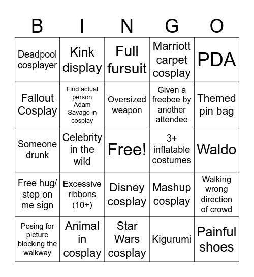 DragonCon Bingo Card