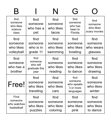 Get to Know You BINGO! Bingo Card