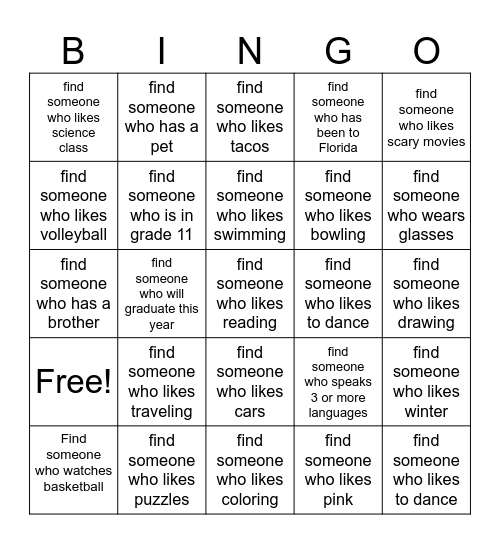 Get to Know You BINGO! Bingo Card