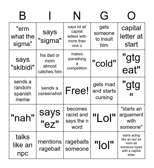 Untitled Bingo Card