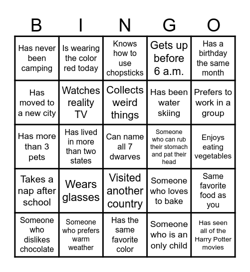 Mingle Bingo! Bingo Card