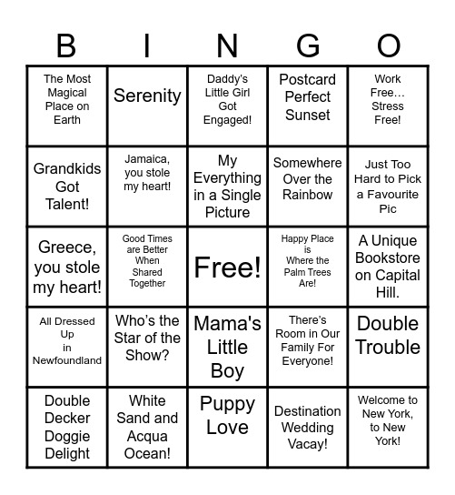 Staff Favourite Summer Photos Bingo Card