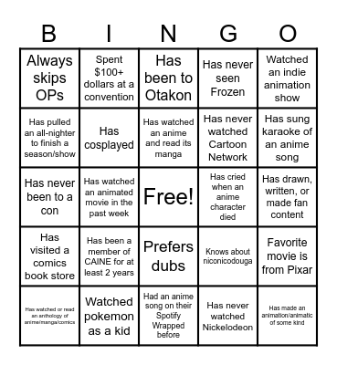 CAINE BINGO Card