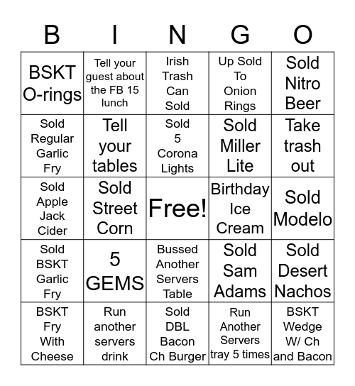 Server Bingo  Bingo Card