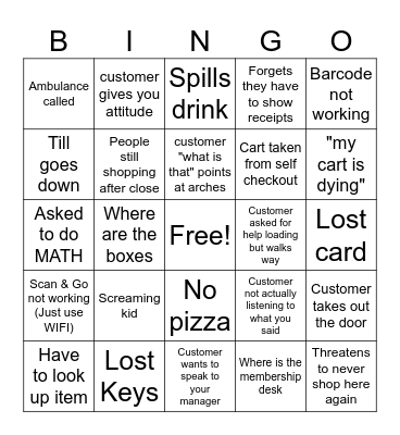 Sam's Club Bingo Card