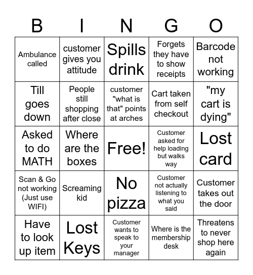 Sam's Club Bingo Card