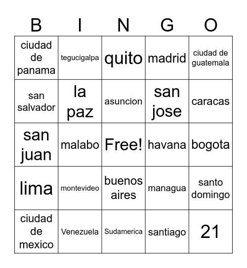 geography Bingo Card