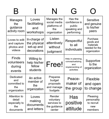 UB PFC BINGO Card