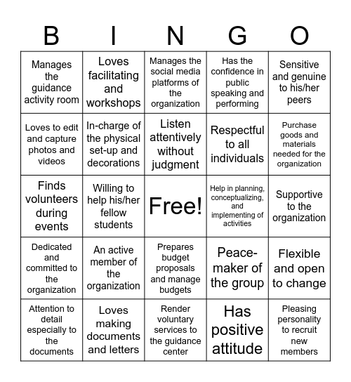 UB PFC BINGO Card