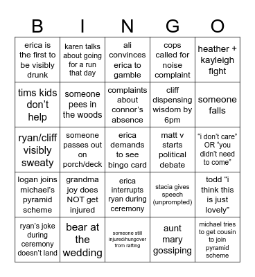 erica and tim wedding Bingo Card
