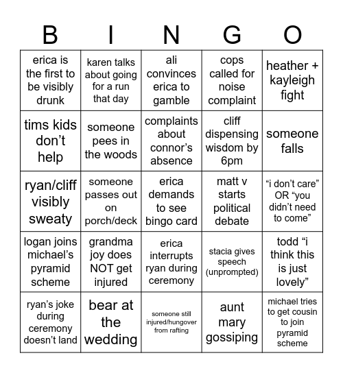 erica and tim wedding Bingo Card