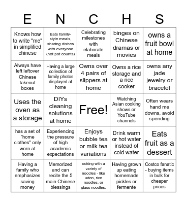 How Chinese Are You! Bingo Card