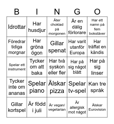 Hitta någon som Bingo Card