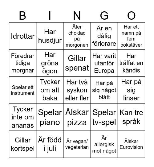 Hitta någon som Bingo Card