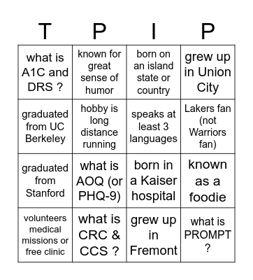 ED docs !  gotta find an AFM friend, to win Bingo Card
