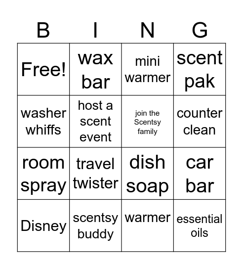 Ana's Scent Event Bingo Card