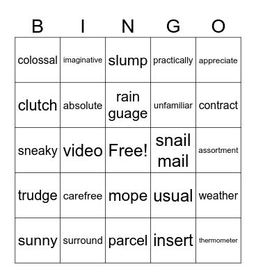Week 4 & 5 Vocabulary Bingo Card