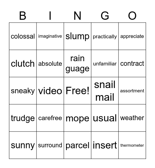 Week 4 & 5 Vocabulary Bingo Card