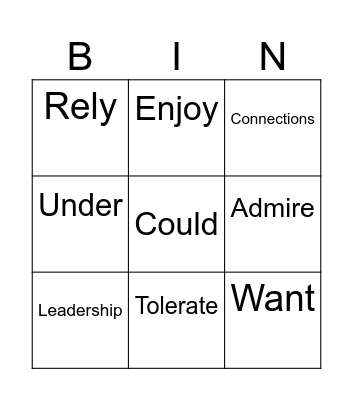 Week's vocabulary Bingo Card