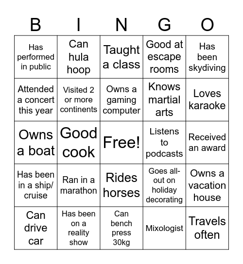 AD Bingo Card