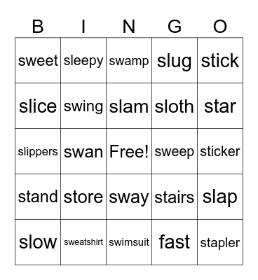 sw, st, sl Bingo Card