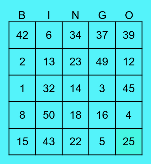 Number Bingo Card