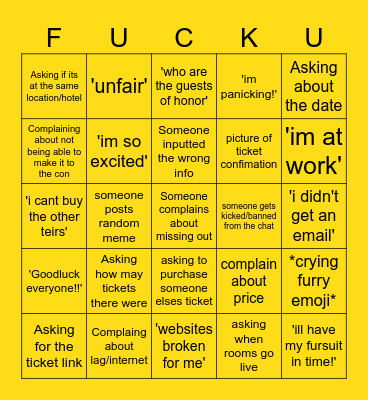 Rego Tickets Bingo Card