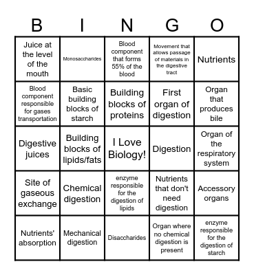 Biology Bingo Card