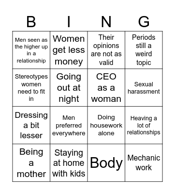 Patriarchy bingo Card