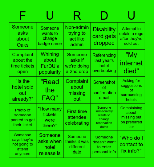 FurDU Rego Launch Bingo Card