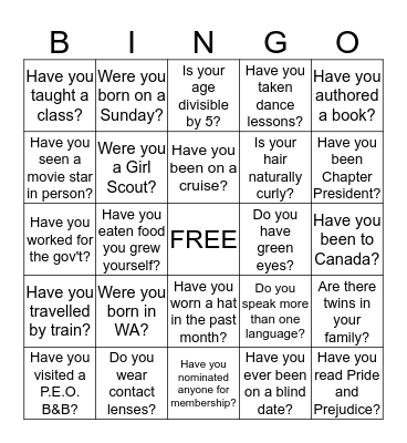 Chapter CH Bingo Card