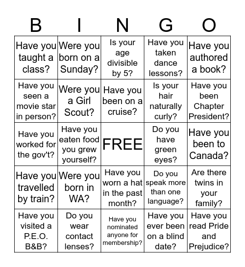 Chapter CH Bingo Card