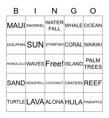DISCOVER HAWAII Bingo Card