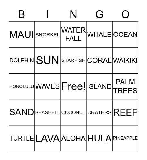 DISCOVER HAWAII Bingo Card