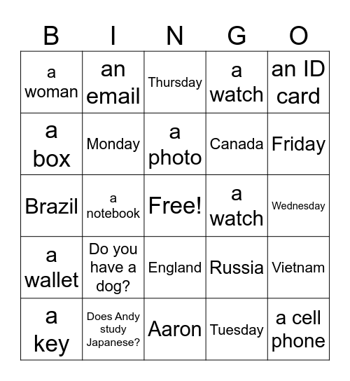 Untitled Bingo Card