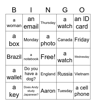Untitled Bingo Card